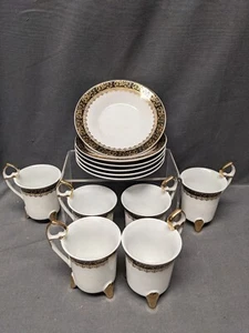 Tiger Yedi Porcelain Mini Coffee 6 set of Cup & Saucer Demitasse China Gold - Picture 1 of 6