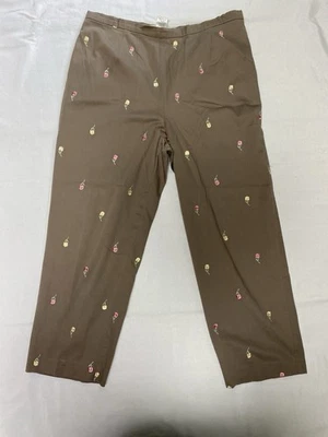 Calça David Brooks marrom bordada flores mistura de algodão feminina tamanho 12 (p) - Imagem 1 de 4