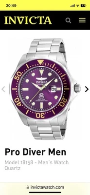Original Invicta Pro Diver Men Herrenuhr Armbanduhr Silber Lila LUXUS EDEL 18158 - Bild 1 von 4