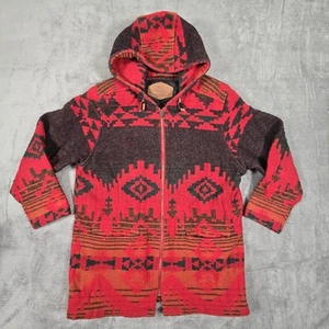 Vintage Woolrich Men's Large Red Aztec Southwestern Hooded Wool Chore Coat - Picture 1 of 11