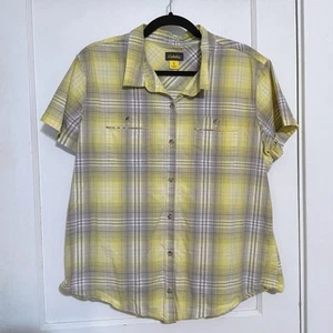 Cabela's Yellow Plaid Short Sleeve Button Up Camp Shirt Womens XL Lightweight - Picture 1 of 4