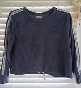 Hurley Women's Gray Long Sleeve Logo Sweatshirt Size M Ribbed Drawstring Hem - Picture 1 of 8