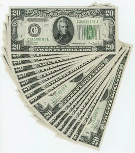 FR #2054C $20 1934 (17) Federal Reserve Notes Philadelphia Consec Mule DC-6334 - Picture 1 of 3