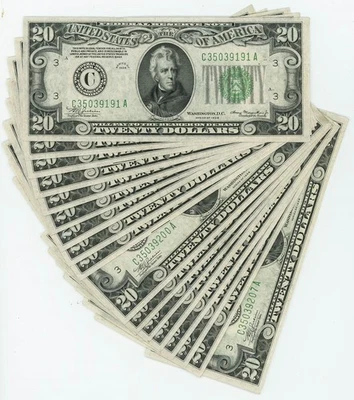 FR #2054C $20 1934 (17) Federal Reserve Notes Philadelphia Consec Mule DC-6334 - Image 1 of 3