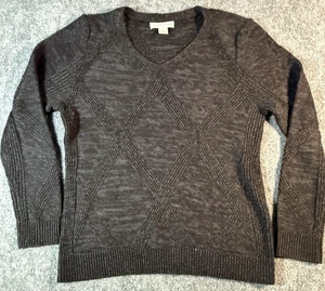 Christopher & Banks Long Sleeve V-Neck Knit Sweater Womens Size Small Black Gray - Picture 1 of 10