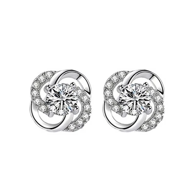  1 paio di orecchini a fiore da donna, orecchini con zirconi, eleganti gioielli - Immagine 1 di 4