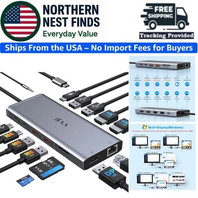 Ultimate USB C Hub with 100W PD and 14 Ports - Compatible with Dell, HP & Lenovo - Image 1 of 4