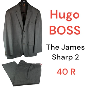 Hugo Boss Suit The James Sharp 2 Gray Striped Wool 2 Button Jacket Pants Men 40R - Picture 1 of 24