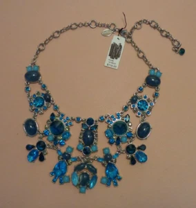 White House Black Marketđź’—Striking Silver Multi-Blue Statement Bib Necklaceđź’—WOW - Picture 1 of 4