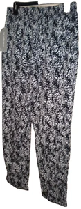 NY Collection Soft Pant Black/Grey Geometric C-Casual Polyester Cuffed Leg. Sz S - Picture 1 of 11