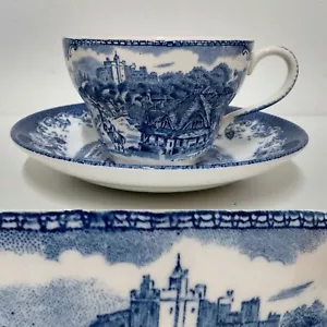Old Britain Dunster Castle Johnson Brothers Jumbo Cup And Saucer Blue White - Picture 1 of 21