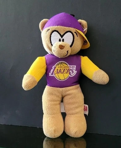 Los Angeles Lakers NBA Bear Log on Hat Brim Toy Official NBA Plush 9" Tall Cover
