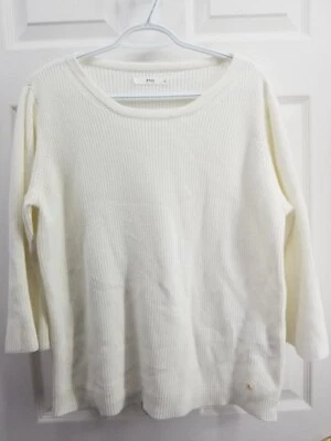 Brax Feel Good White Rib Knit Sweater With Flared 3/4 Sleeves Size 44 or Large Foto 1 de 4