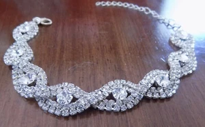 Stunning Silver-Tone Clear Crystal Bracelet 8" - 10 1/2" statement/wedding (197) - Picture 1 of 3