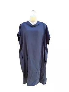 Limited Ronen Chen Shift Dress Size 12 Lagenlook Minimalist Navy Blue Cowl Neck - Picture 1 of 11