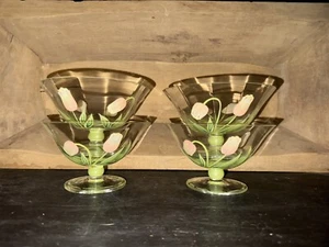 Princess House Cottage Tulip Hand Painted 10 Oz Footed Dessert (4) - Picture 1 of 4