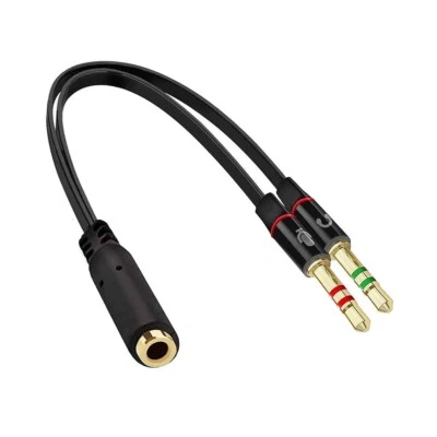 Headset Splitter 3.5mm Jack Dual Male Adapter Mic and Audio Headphone Gold - Image 1 of 4