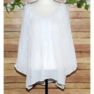 Zac & Rachel White Gauzy Blouse Top Size 2X Lace Embroidered V-Neck Open Weave - Bild 1 von 9