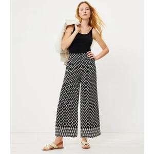 NWT Womens Size Medium Ann Taylor LOFT The Pull On Print Wide Leg Crop Pant NEW - Picture 1 of 6