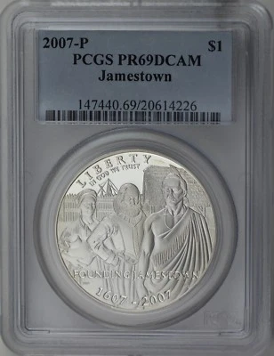 2007-P $1 Jamestown VA 400th Anniversary Commemorative Silver Dollar PCGS PR69DC - Image 1 of 4
