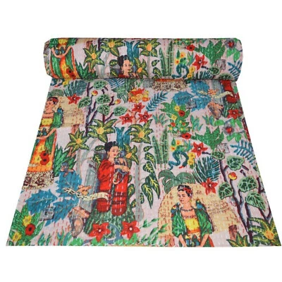 Indian Hippie Bed Cover Gudari Vintage Cotton Kantha Bedding Throw Blanket - Image 1 of 4