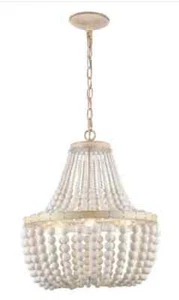 Hampton Bay Cayman 3-Light Faux Wood Chandelier with White Beaded Shade - Picture 1 of 3