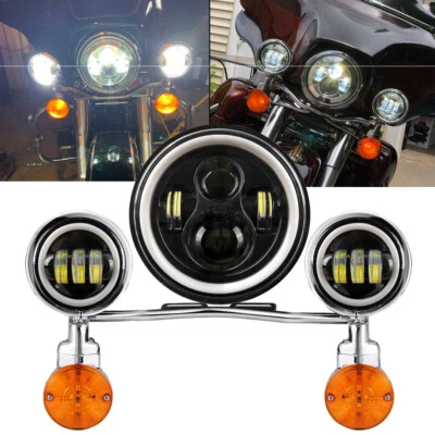 For Harley Touring Electra Glide Classic 7" LED Headlight + 4.5" Passing Lights - Image 1 of 4