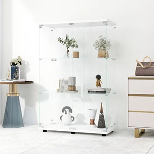Glass Display Cabinet 3 Shelves w/2 Door Curio Bookshelf for Living Room Office - Picture 1 of 8