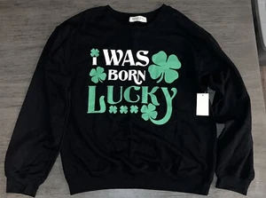 Wound Up Born Lucky St Patrick’s Juniors Girls Graphic Sweatshirt L Or XXXL - Picture 1 of 4