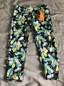 NEW Gymboree M 7/8 Stretch Capri Legging Pants Navy Green Yellow Flower Athletic - Picture 1 of 12