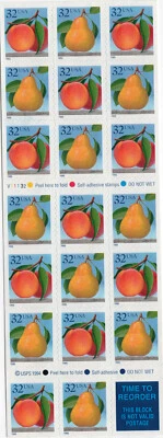 Scott #2494a Peach And Pear Booklet of 20 Stamps - MNH (List 1) - Image 1 of 2