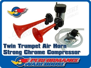 Juego de bocinas de aire de trompeta doble 12 V con compresor cromado fuerte, AAA-1231-RE - Imagen 1 de 3