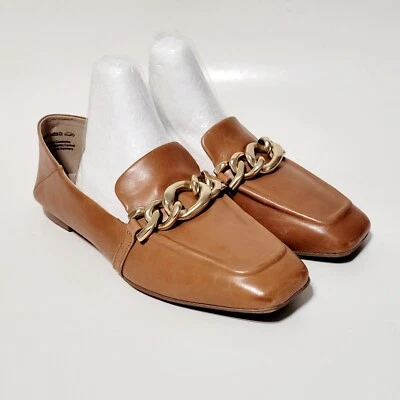 Mocasines planos de cuero marrón tostado Tamaris 2420428 cadena dorada Wms 36EU 5,5-6US Foto 1 de 4