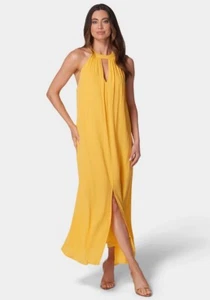 Bebe Women’s Keyhole Halter Maxi Side Slit Strappy Backside Dress - Picture 1 of 16