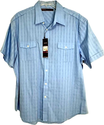 Perry Ellis Blue Shirt Sz  2XL Short Sleeve Untucked Classic Fit NWT Tag Cotton - Image 1 of 4