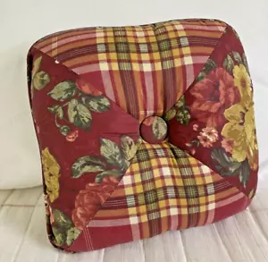 Waverly Throw Pillow Burgundy Red Floral Flower & Plaid Square 12"x12" Victorian - Picture 1 of 12