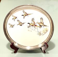 Vintage Antique LargeSterling Silver Mounted Enameled Birds Plate Dish Bowl Tray