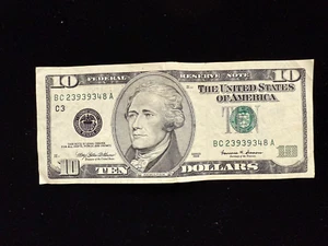 VINTAGE SERIES 1999 $10 DOLLAR BILL FEDERAL RESERVE NOTE BC 23939348 A - Picture 1 of 2