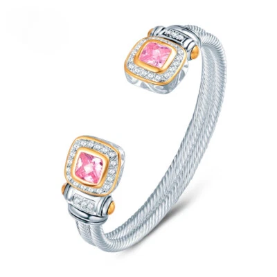 NEW Silver 18K Gold Plated Cable Bracelet Bezel Cocktail Jewelry Party Wear - Image 1 of 3