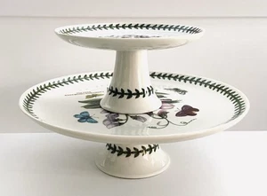 PAIR Portmeirion Botanic Garden Footed Cake Plate Tier Sweet Pea Cyclamen - Picture 1 of 14