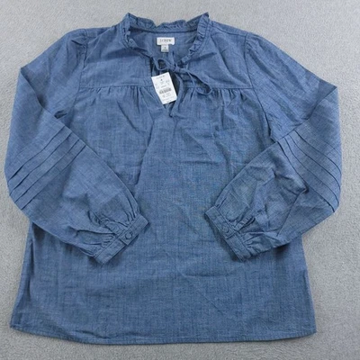 Blusa J.Crew Top Mujer Pequeña Azul Cambray Volantes Cuello Campesino 100 Algodón Foto 1 de 4