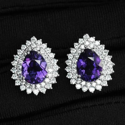 Orecchini doppio aureola spinello viola mezzanotte 5,70 ct argento sterling... - Immagine 1 di 4