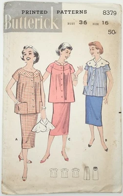 Patrón de costura Butterick 8379 Misses Maternity separadas talla 16 vintage años 50 Foto 1 de 4