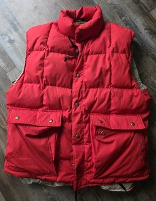 Vintage Eddie Bauer Quilted Goose Down Puffer Vest Mens LARGE Red Made In USA - Image 1 of 4