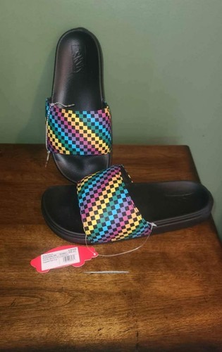 NUOVO sandalo donna Vans gamma arcobaleno mini check slip on slide taglia 8