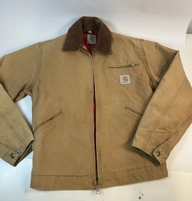 Vtg Carhartt Jacket Brown Detroit Coat Distressed Union Red Quilted Youth L ? - Image 1 of 4