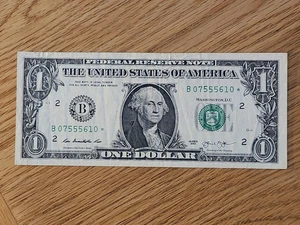 RARE-ERROR DC  2013 B Duplicate $1 Star Note Serial # B 07555610* - Picture 1 of 5