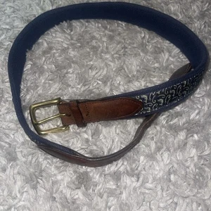 Vineyard Vines Size 34 Belt Navy Blue Leather Fish Hook Belt - Picture 1 of 7