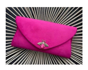 Pink Evening bag. Pink clutch bag. Wedding purse. Fuschia handbag. Suede Clutch - Picture 1 of 6