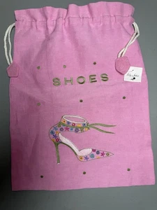 Bolso de zapatos Lily Juliet hecho a mano de lino rosa nuevo con etiquetas 11,5" x 15" - Imagen 1 de 6